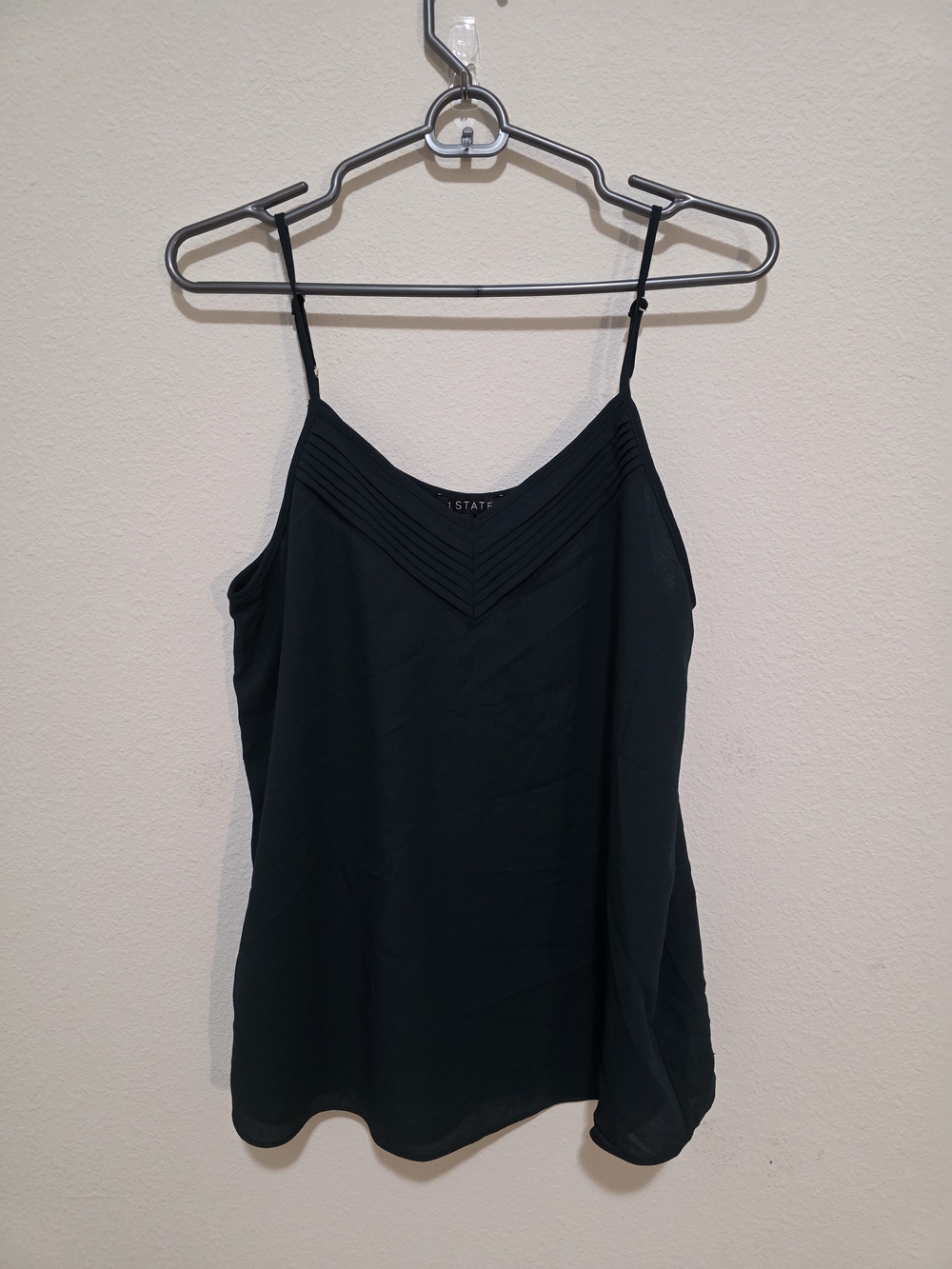 1. State Black V-Detail Pleated Spaghetti Strap Camisole